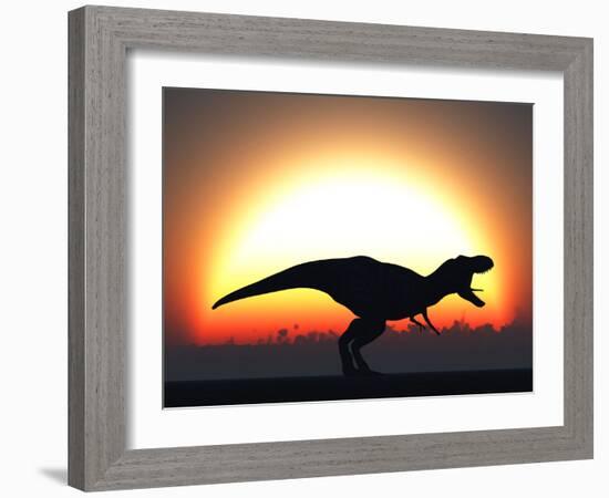 A T. Rex Silhouetted Against the Setting Sun at the End of a Prehistoric Day-Stocktrek Images-Framed Photographic Print
