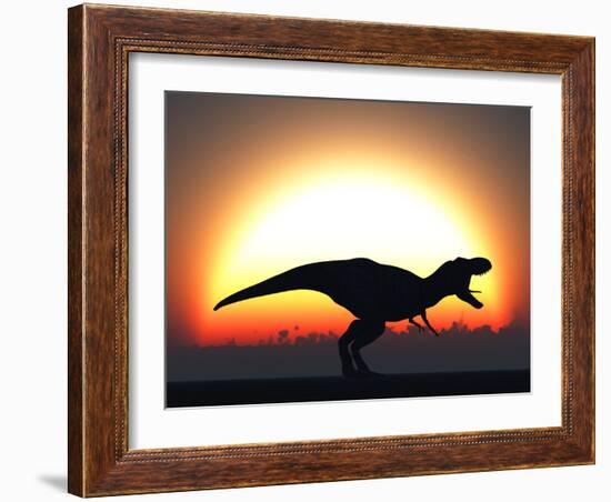 A T. Rex Silhouetted Against the Setting Sun at the End of a Prehistoric Day-Stocktrek Images-Framed Photographic Print