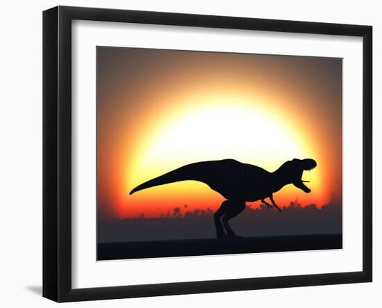 A T. Rex Silhouetted Against the Setting Sun at the End of a Prehistoric Day-Stocktrek Images-Framed Photographic Print