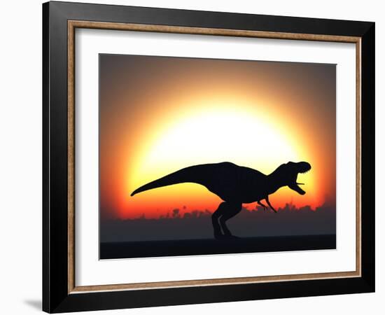 A T. Rex Silhouetted Against the Setting Sun at the End of a Prehistoric Day-Stocktrek Images-Framed Photographic Print