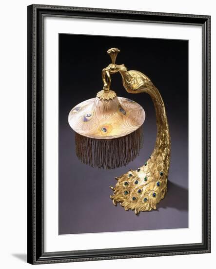 A Table Lamp with the Base Cast as a Peacock Holding the Glass Shade from its Mouth, C.1900-null-Framed Giclee Print