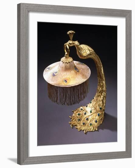 A Table Lamp with the Base Cast as a Peacock Holding the Glass Shade from its Mouth, C.1900-null-Framed Giclee Print