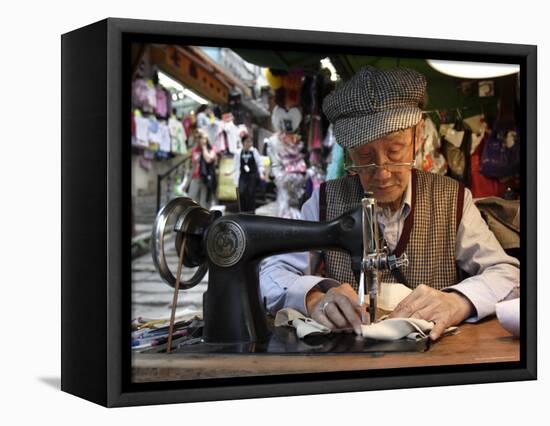 A Tailor at Work in Hong Kong, China-Andrew Mcconnell-Framed Premier Image Canvas