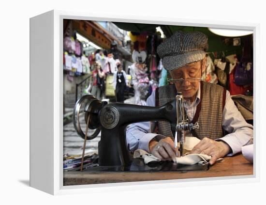 A Tailor at Work in Hong Kong, China-Andrew Mcconnell-Framed Premier Image Canvas