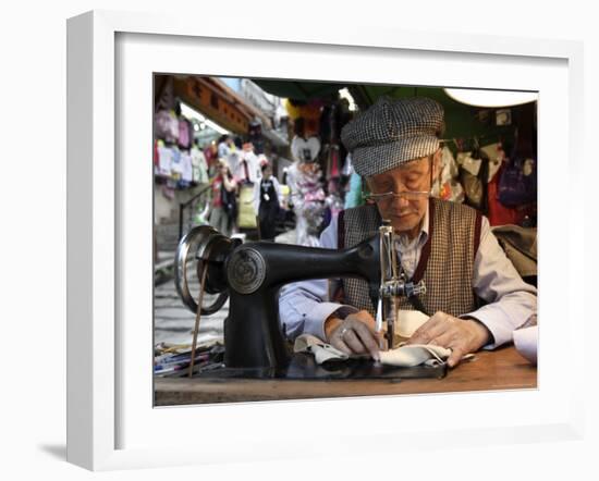 A Tailor at Work in Hong Kong, China-Andrew Mcconnell-Framed Photographic Print