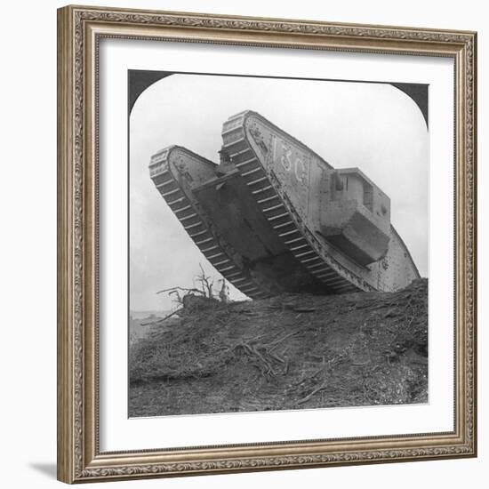 A Tank Breaking Through the Wire at Cambrai, France, World War I, C1917-C1918-null-Framed Photographic Print