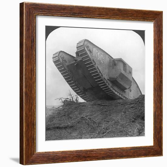 A Tank Breaking Through the Wire at Cambrai, France, World War I, C1917-C1918-null-Framed Photographic Print