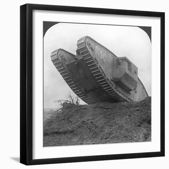 A Tank Breaking Through the Wire at Cambrai, France, World War I, C1917-C1918-null-Framed Photographic Print