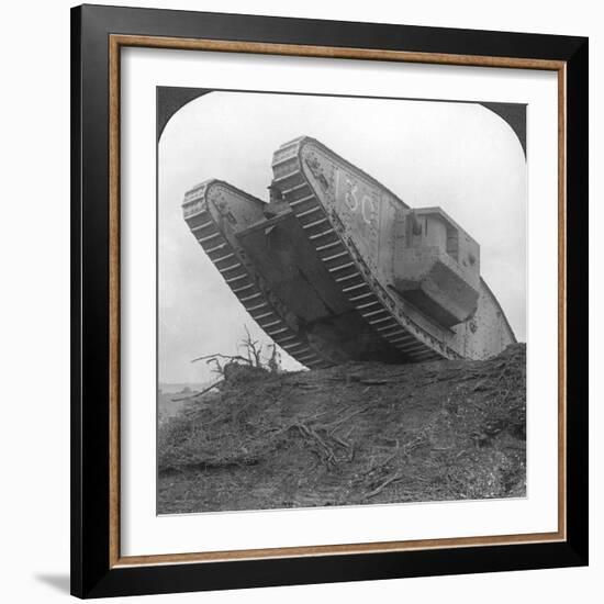 A Tank Breaking Through the Wire at Cambrai, France, World War I, C1917-C1918-null-Framed Photographic Print