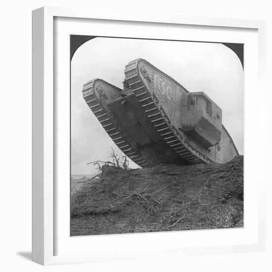 A Tank Breaking Through the Wire at Cambrai, France, World War I, C1917-C1918-null-Framed Photographic Print