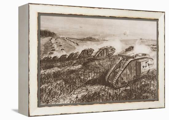 A Tank Offensive at Cambrai, France, Illustration from 'The Outline of History' by H.G. Wells,…-English School-Framed Premier Image Canvas