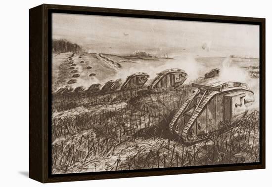 A Tank Offensive at Cambrai, France, Illustration from 'The Outline of History' by H.G. Wells,…-English School-Framed Premier Image Canvas