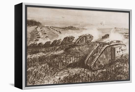 A Tank Offensive at Cambrai, France, Illustration from 'The Outline of History' by H.G. Wells,…-English School-Framed Premier Image Canvas