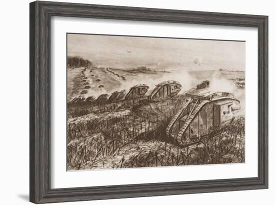 A Tank Offensive at Cambrai, France, Illustration from 'The Outline of History' by H.G. Wells,…-English School-Framed Giclee Print