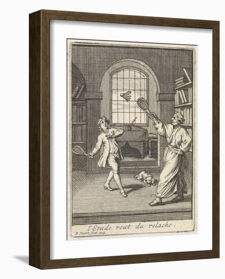 A Teacher Plays Badminton with His Pupil-Bernard Picart-Framed Art Print