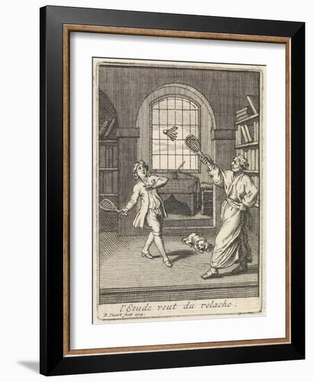 A Teacher Plays Badminton with His Pupil-Bernard Picart-Framed Art Print