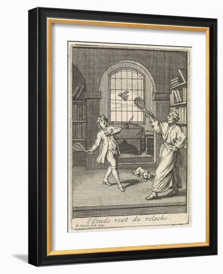 A Teacher Plays Badminton with His Pupil-Bernard Picart-Framed Art Print