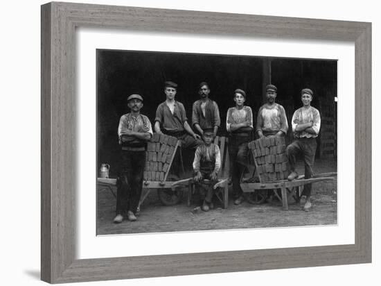 A Team of Bricklayers and Brick Carts-Lantern Press-Framed Art Print