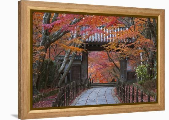 A Telephoto View Shows a Traditional Wooden Gate Roofed with Kawara Ceramic Tiles at Komyo-Ji-Ben Simmons-Framed Premier Image Canvas