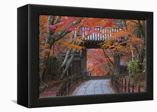 A Telephoto View Shows a Traditional Wooden Gate Roofed with Kawara Ceramic Tiles at Komyo-Ji-Ben Simmons-Framed Premier Image Canvas