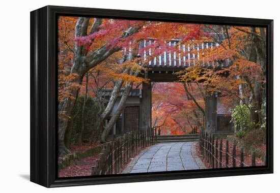 A Telephoto View Shows a Traditional Wooden Gate Roofed with Kawara Ceramic Tiles at Komyo-Ji-Ben Simmons-Framed Premier Image Canvas