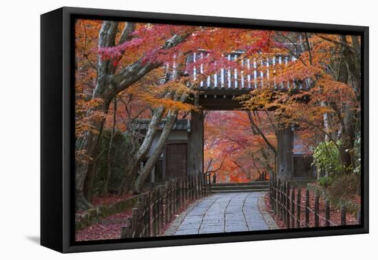 A Telephoto View Shows a Traditional Wooden Gate Roofed with Kawara Ceramic Tiles at Komyo-Ji-Ben Simmons-Framed Premier Image Canvas