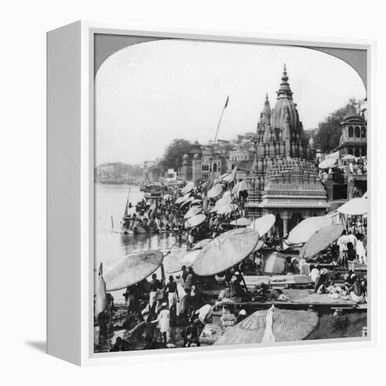 A Temple and Ghats on the Ganges at Benares (Varanas), India, 1900s-null-Framed Premier Image Canvas
