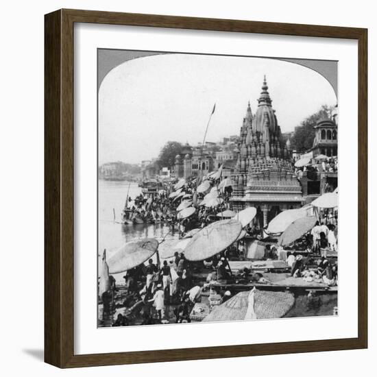 A Temple and Ghats on the Ganges at Benares (Varanas), India, 1900s-null-Framed Giclee Print