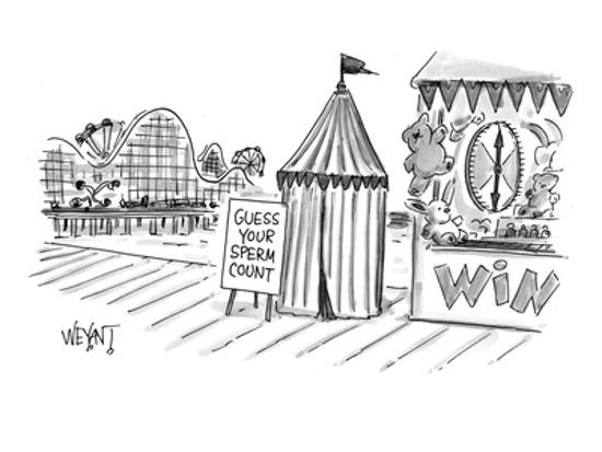 A Tent Booth On Boardwalk With Sign That Reads Guess Your Sperm Count New Yorker Cartoon Premium Giclee Print Christopher Weyant Art Com