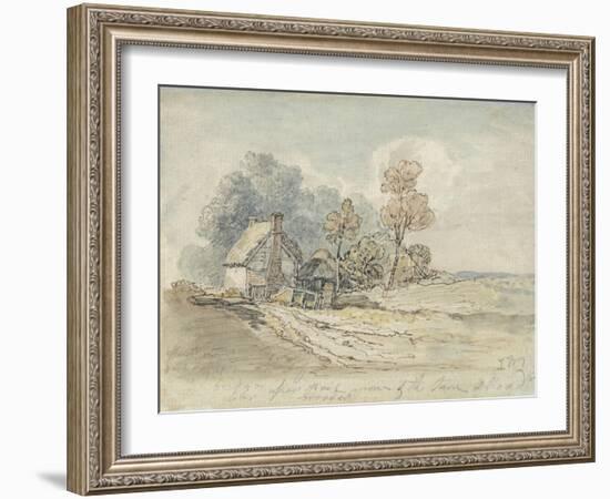 A Thatched Cottage and Trees at the Turn of a Country Road (Pen and W/C on Paper)-James Ward-Framed Giclee Print