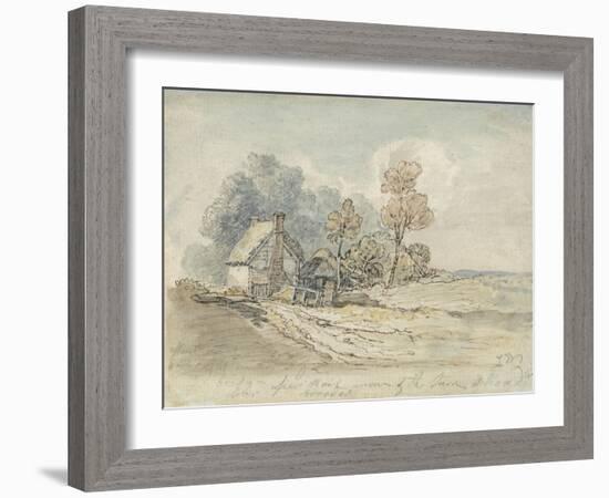 A Thatched Cottage and Trees at the Turn of a Country Road (Pen and W/C on Paper)-James Ward-Framed Giclee Print