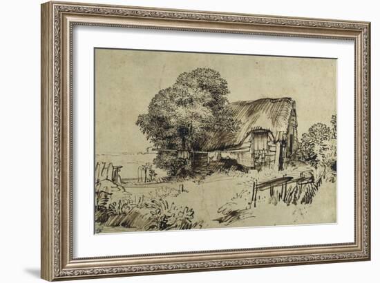 A Thatched Cottage by a Large Tree, a Figure Seated Outside, C.1648-52-Rembrandt van Rijn-Framed Giclee Print