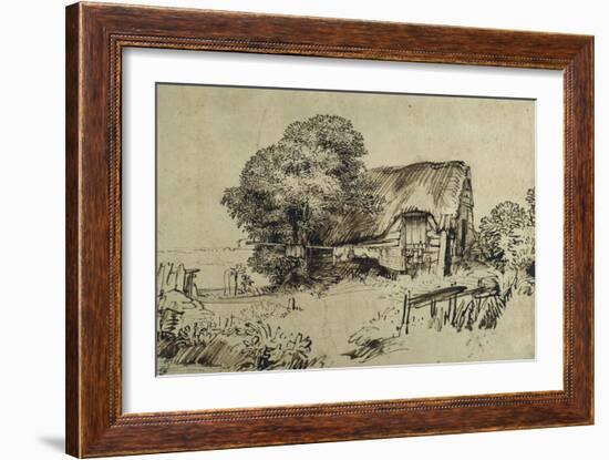 A Thatched Cottage by a Large Tree, a Figure Seated Outside, C.1648-52-Rembrandt van Rijn-Framed Giclee Print