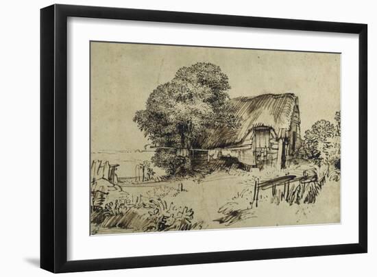 A Thatched Cottage by a Large Tree, a Figure Seated Outside, C.1648-52-Rembrandt van Rijn-Framed Giclee Print