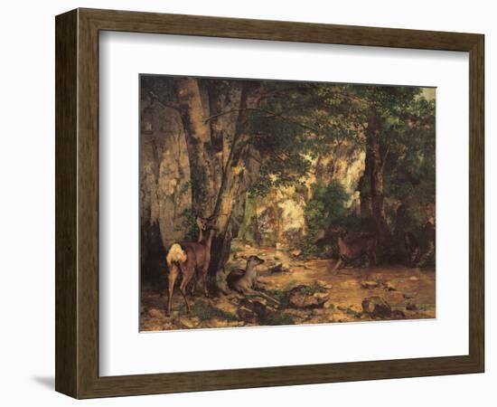 A Thicket of Roe Deer at the Stream of Plaisir Fontaine-Gustave Courbet-Framed Giclee Print