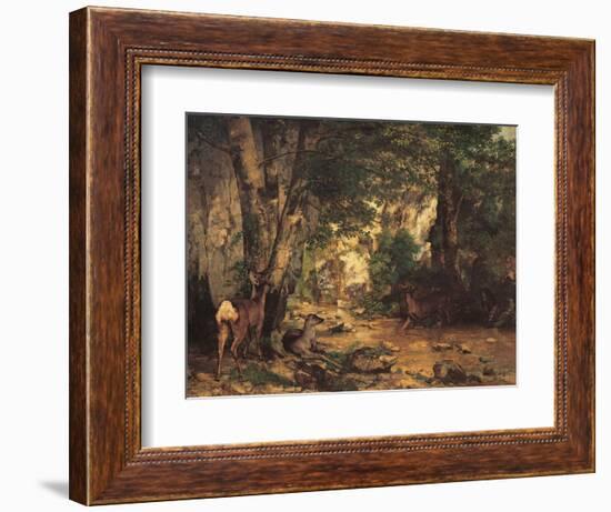 A Thicket of Roe Deer at the Stream of Plaisir Fontaine-Gustave Courbet-Framed Giclee Print