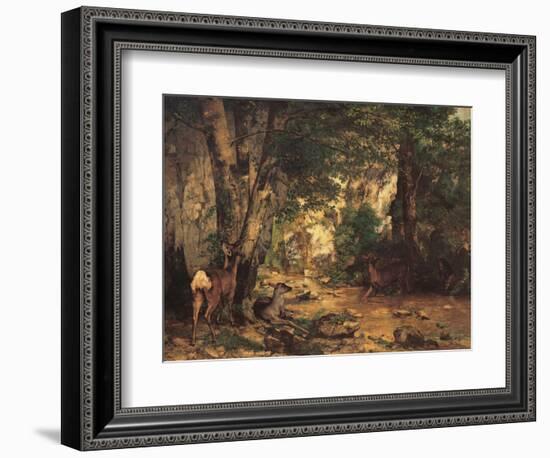 A Thicket of Roe Deer at the Stream of Plaisir Fontaine-Gustave Courbet-Framed Giclee Print