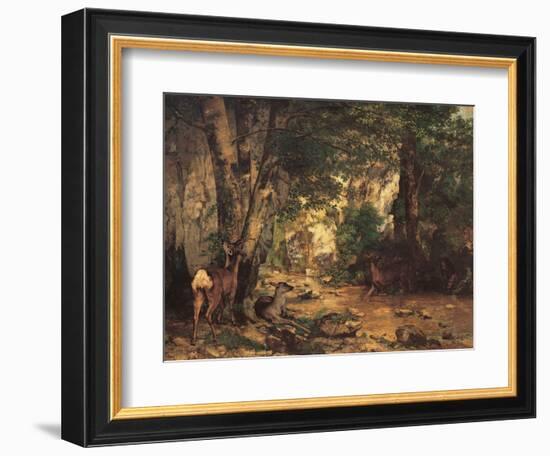 A Thicket of Roe Deer at the Stream of Plaisir Fontaine-Gustave Courbet-Framed Giclee Print