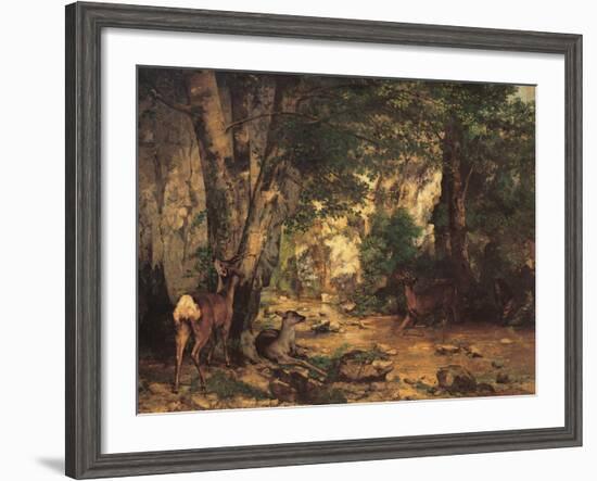 A Thicket of Roe Deer at the Stream of Plaisir Fontaine-Gustave Courbet-Framed Giclee Print