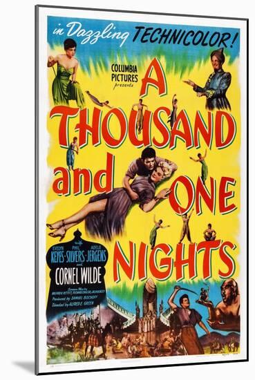 A Thousand and One Nights, Center: Cornel Wilde, Adele Jergens, Top Right: Phil Silvers, 1945-null-Mounted Art Print