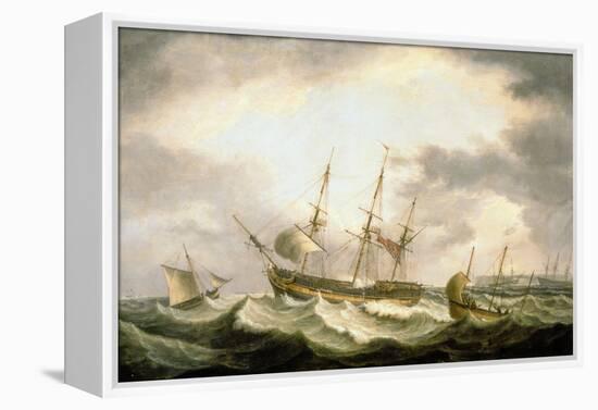 A Three Master adrift in the Downs with help at Hand-Thomas Luny-Framed Premier Image Canvas