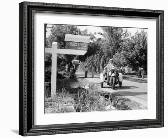 A Three Wheeled Harley-Davidson Police Bike, America, 1950S-null-Framed Photographic Print