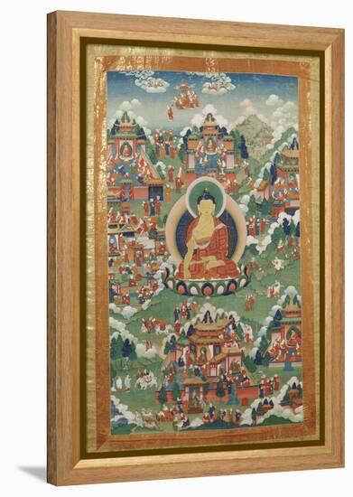A Tibetan Thang.ka, Buddha Shakyamuni Surrounded by Many Scenes from His Previous Lives, 18th C-null-Framed Premier Image Canvas
