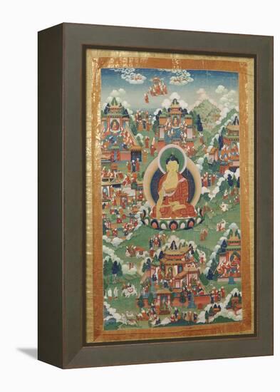 A Tibetan Thang.ka, Buddha Shakyamuni Surrounded by Many Scenes from His Previous Lives, 18th C-null-Framed Premier Image Canvas