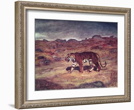 A Tiger Hunting His Prey (W/C on Paper)-Antoine Louis Barye-Framed Giclee Print