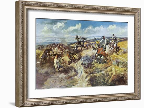 A Tight Dally and a Loose Latigo-Charles Marion Russell-Framed Art Print