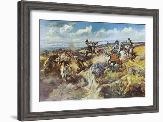 A Tight Dally and a Loose Latigo-Charles Marion Russell-Framed Art Print