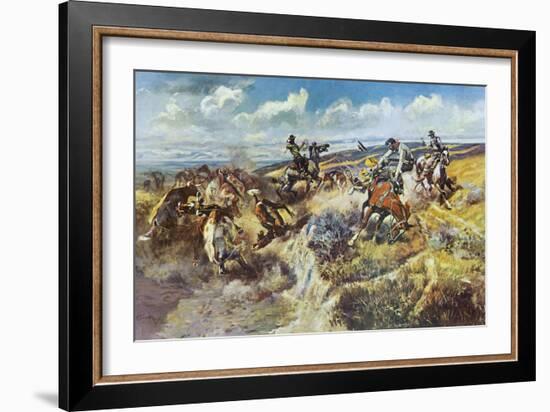 A Tight Dally and a Loose Latigo-Charles Marion Russell-Framed Art Print