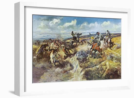 A Tight Dally and a Loose Latigo-Charles Marion Russell-Framed Art Print