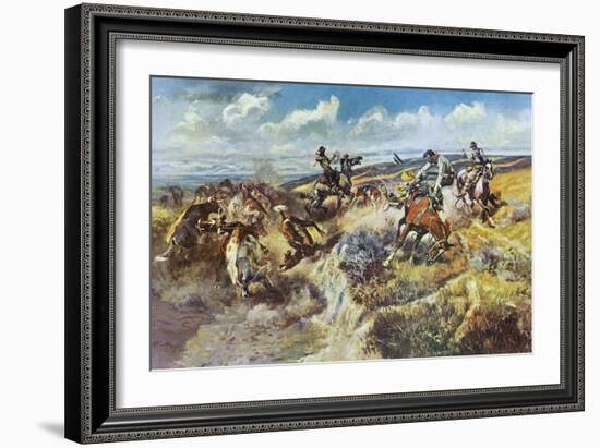 A Tight Dally and a Loose Latigo-Charles Marion Russell-Framed Art Print